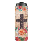 Rustikales Kreuz mit lebhaften Blume dekoriert Thermosbecher (Vorderseite)