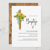 Rustikales Kreuz mit Sonnenblumen Taufe & Pitch in Einladung (Vorne/Hinten)