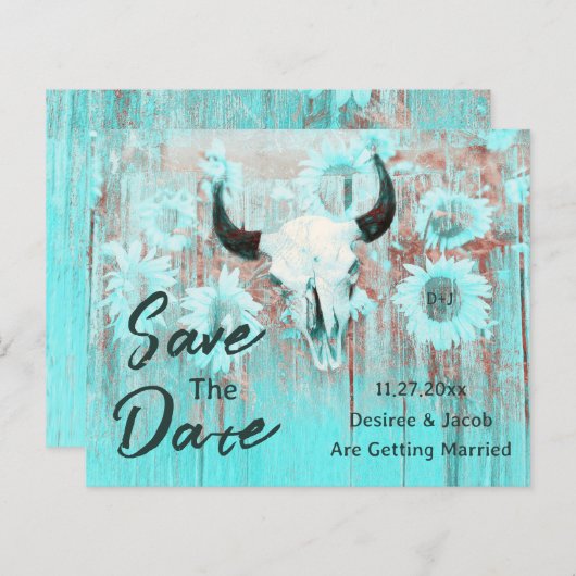 Rustikales Kuh Skull Boho Aquamarin Sonnenblumen H (Vorne/Hinten)