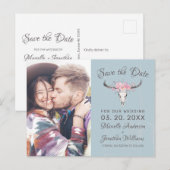 Rustikales Kuh Skull Boho Floral Foto B Save the D Ankündigungspostkarte (Vorne/Hinten)