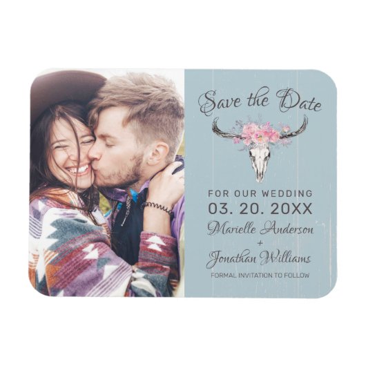 Rustikales Kuhhaut Blütenblau Wasserfarbe B Foto Magnet (Horizontal)