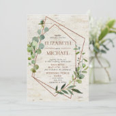 Rustikales Kupfergeometrisches Eukalyptus Elegante Einladung (Stehend Vorderseite)