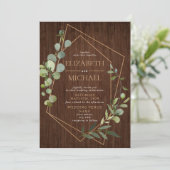 Rustikales kupfergeometrisches Eukalyptus-Foto Einladung (Stehend Vorderseite)