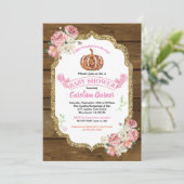 Rustikales Kürbis-Babydusche Einladung Holz (Stehend Vorderseite)