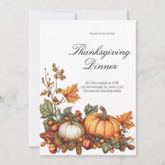 Rustikales Kürbis-Erntedank-Party Einladung (Vorderseite)