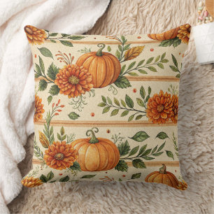 Rustikales Kürbis- und Chrysanthemen-Herbstmuster Kissen