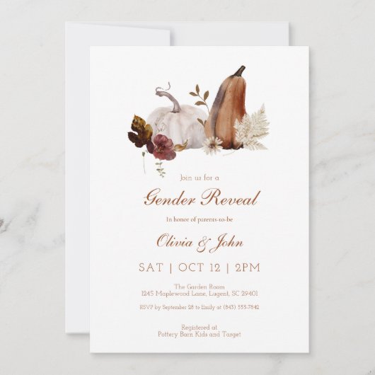 Rustikales Kürbisgeschlecht offenbart Einladung (Vorderseite)