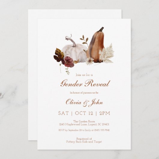 Rustikales Kürbisgeschlecht offenbart Einladung (Vorne/Hinten)