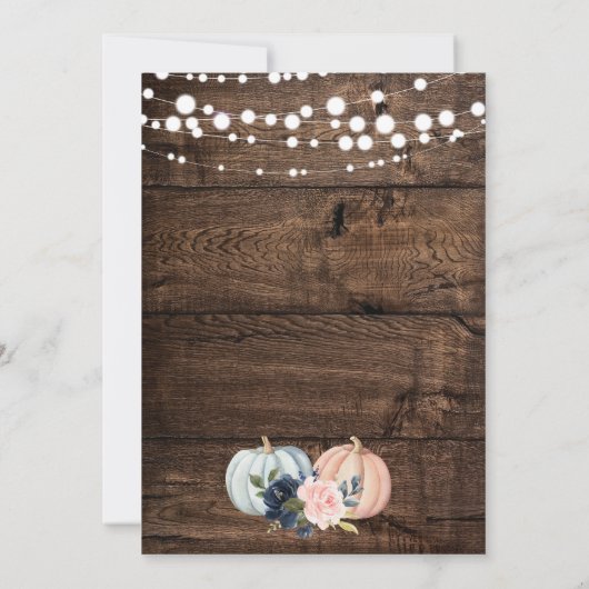 Rustikales Kürbisgeschlecht offenbartes Party Einladung (Rückseite)