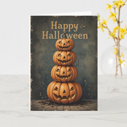 Rustikales Kürbisstack Halloween Bauernhaus Fall V Karte (Gelbe Blume)