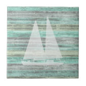 Rustikales Küstendekor Segelboot Fliese (Vorderseite)