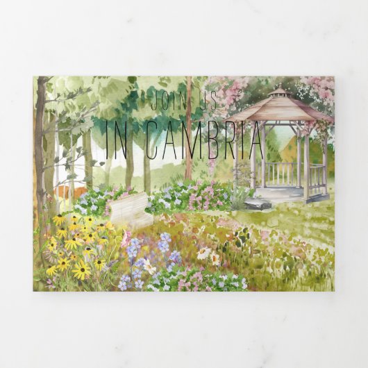 Rustikales KüstenGazebo | Illustrierte Hochzeit Dreifach Gefaltete Einladung (Cover)