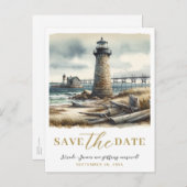Rustikales KüstenLeuchtturm Save the Date Ankündigungspostkarte (Vorne/Hinten)