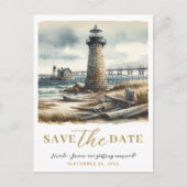 Rustikales KüstenLeuchtturm Save the Date Ankündigungspostkarte (Vorderseite)