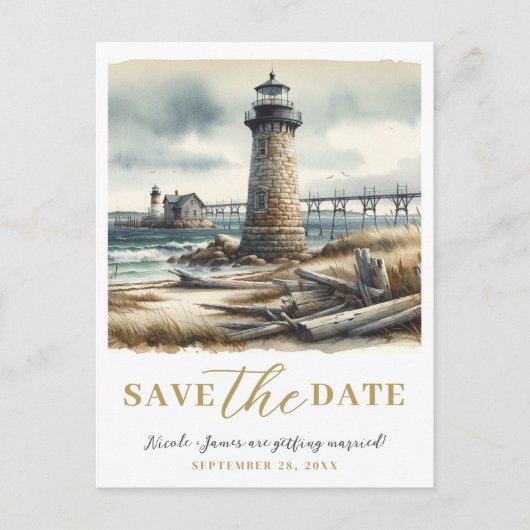 Rustikales KüstenLeuchtturm Save the Date Ankündigungspostkarte (Vorderseite)