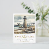 Rustikales KüstenLeuchtturm Save the Date Ankündigungspostkarte (Stehend Vorderseite)