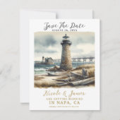 Rustikales KüstenLeuchtturm Save the Date Einladung (Vorderseite)