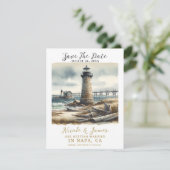Rustikales KüstenLeuchtturm Save the Date Einladung (Stehend Vorderseite)