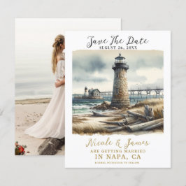 Rustikales KüstenLeuchtturm Save the Date Einladung