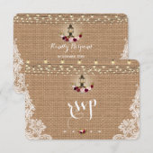 Rustikales Lace Burlap String Lights Wedding RSVP Karte (Vorne/Hinten)