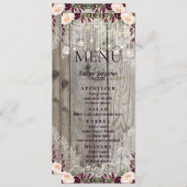 Rustikales Lace Jar Wood & String Lights Hochzeitm Menükarte (Vorne/Hinten)