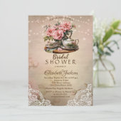 Rustikales Lace String Lights Tee Set Brautparty Einladung (Stehend Vorderseite)