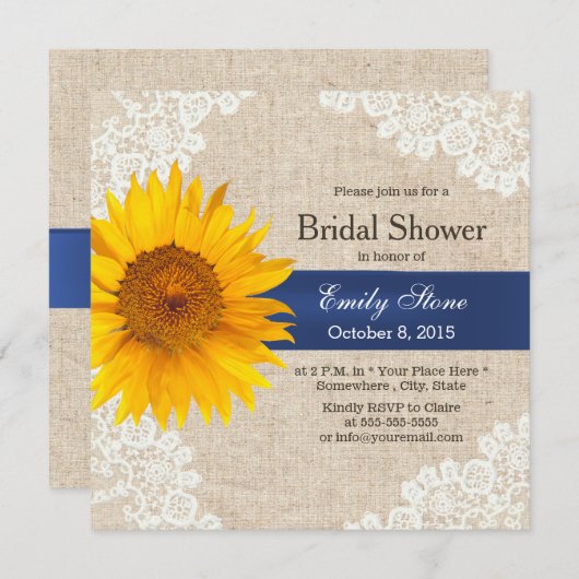 Rustikales Lace Sunflower & Burlap-Brautparty Einladung (Vorne/Hinten)