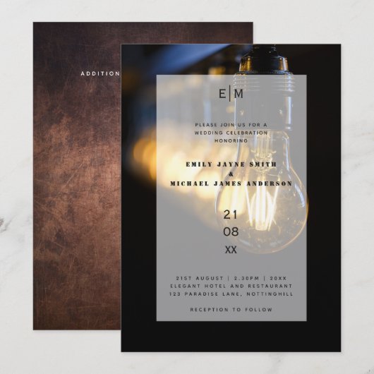 Rustikales Lager Edison Lights Wedding Einladung (Vorne/Hinten)