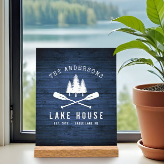 Rustikales Lake House Boat Oars Trees Blue Wood Pr Acrylschild