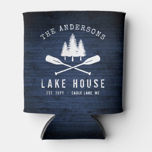 Rustikales Lake House Boat Oars Trees Blue Wood Pr Dosenkühler (Vorderseite)