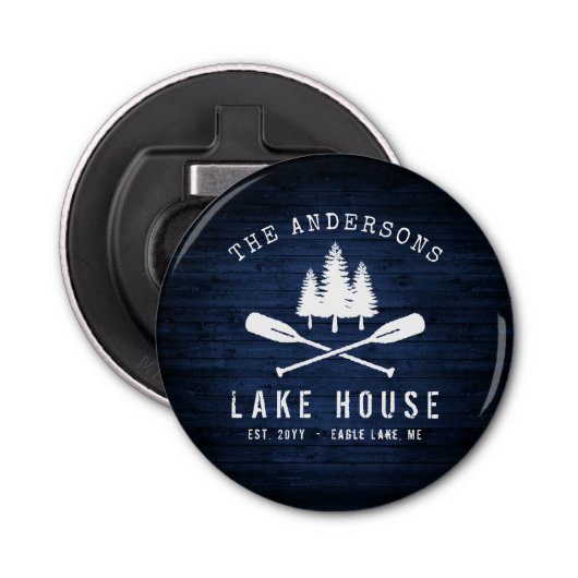 Rustikales Lake House Boat Oars Trees Blue Wood Pr Flaschenöffner (Vorderseite)