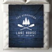 Rustikales Lake House Boat Oars Trees Blue Wood Pr Fleecedecke