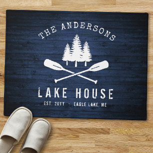 Rustikales Lake House Boat Oars Trees Blue Wood Pr Fußmatte