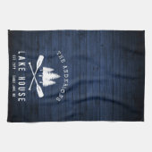 Rustikales Lake House Boat Oars Trees Blue Wood Pr Geschirrtuch (Horizontal)