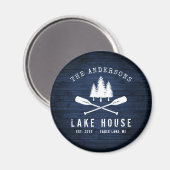 Rustikales Lake House Boat Oars Trees Blue Wood Pr Magnet (Vorderseite/Rückseite)
