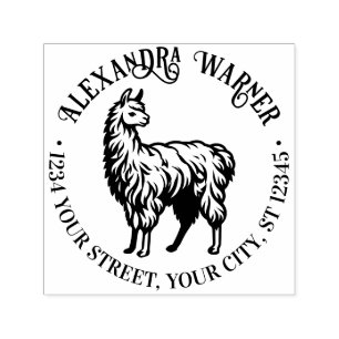 Rustikales Lama #2 Runde Name Rücksendeadresse Permastempel