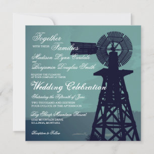 Rustikales Land Aqua Windmill Hochzeitseinladungen Einladung