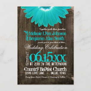 Rustikales Land Aquamarin Daisy Wood Wedding Einla Einladung