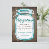 Rustikales Land Aquamarin Mason Jar Empfang Cards Einladung (Stehend Vorderseite)