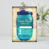 Rustikales Land Aquamarin Mason Jar Wedding RSVP C Karte (Stehend Vorderseite)
