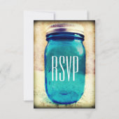 Rustikales Land Aquamarin Mason Jar Wedding RSVP C Karte (Rückseite)