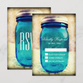 Rustikales Land Aquamarin Mason Jar Wedding RSVP C Karte (Vorne/Hinten)
