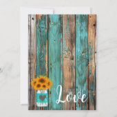 Rustikales Land Aquamarin Stallholz Sonnenblumen M Einladung (Rückseite)