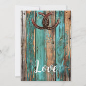 Rustikales Land Aquamarin Stallhüttenhochzeit Einladung (Rückseite)