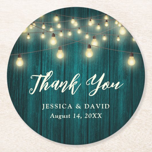 Rustikales Land Aquamarin Wedding Danke Runder Pappuntersetzer (Vorderseite)