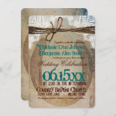 Rustikales Land-aquamarine Einladung (Vorne/Hinten)