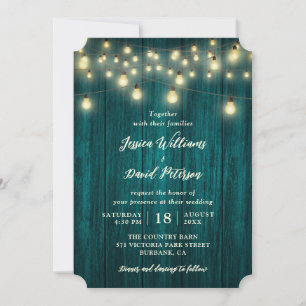 Rustikales Land, Aquamarine Holzsäulen Hochzeit Einladung