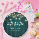 Rustikales Land, Aquamarine Holzsäulen Hochzeit Pappteller (Party)