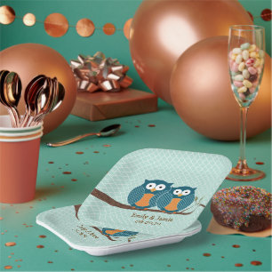 Rustikales Land Aquamarine Niedliche Eulen in eine Pappteller