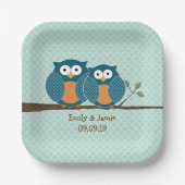 Rustikales Land Aquamarine Niedliche Eulen in eine Pappteller (Vorderseite)